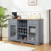 Modern Farmhouse Buffet Cabinet, Sideboard with 2 Drawers and Elegant Glass Door Cabinets, Wine and Glass Rack, Coffee Bar for Kitchen, Dining Room