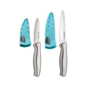 Farberware Edgekeeper 4-piece Stainless Steel Utility Knife Set with Self-Sharpening Sleeve, Aqua