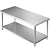 VEVOR Stainless Steel Prep Table, 72 x 30 x 34 Inch, 550lbs Load Capacity Heavy Duty Metal Worktable with Adjustable Undershelf