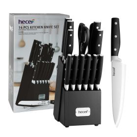 Hecef 14 Pcs Kitchen Knife Block Set, High Carbon Stainless Steel Cutlery Set with 6 Steak Knives