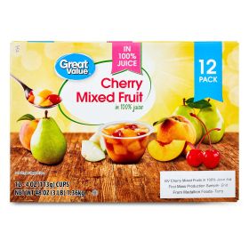 Great Value Cherry Mixed Fruit Cups in 100% Juice, 4 oz, 12 Count