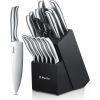 Knife Set, 16-Piece Stainless Steel Kitchen Knife Set with Wood Block, One Piece Design Knife Block Set, Black