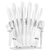 D.Perlla Knife Set 16 Pieces White Kitchen Knife Set with Acrylic Stand, High Carbon Stainless Steel, Non Stick Coated Knife Block Set, No Rust