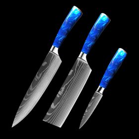 8-inch Chef Knife with Blue Resin Handle (Option: Blue 3piece setB)