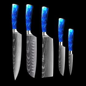 8-inch Chef Knife with Blue Resin Handle (Option: Blue 5piece set)