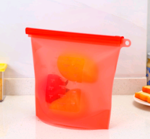 Silicone fresh-keeping bag vacuum sealed bag food  storage bag refrigerator food fruit storage bag (Option: Red-500ml)