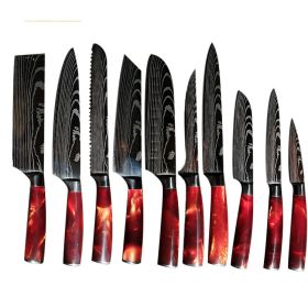 8-inch Chef Knife with Blue Resin Handle (Option: Red 10piece set)