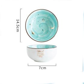 Ceramic Breakfast Salad Bowl With Cute Eating Bowl (Option: Light blue)