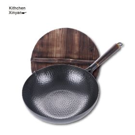 Iron Pan Traditional Iron Wok Handmade (Option: 32cm wooden cover)