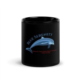 Blue Serenity Dolphin Mug Black Glossy Design By HadiArts (Oz-15: Black + Blue Art)