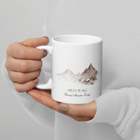 Misty Peaks Coffee Mug - Dreamy Mountain Watercolor Art (Color: White + Water Art, size: 11 oz)