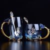 1pc Rose Enamel Crystal Tea Cup; Coffee Mug; Tumbler Butterfly Rose Painted Flower Water Cups; Clear Glass With Spoon Set